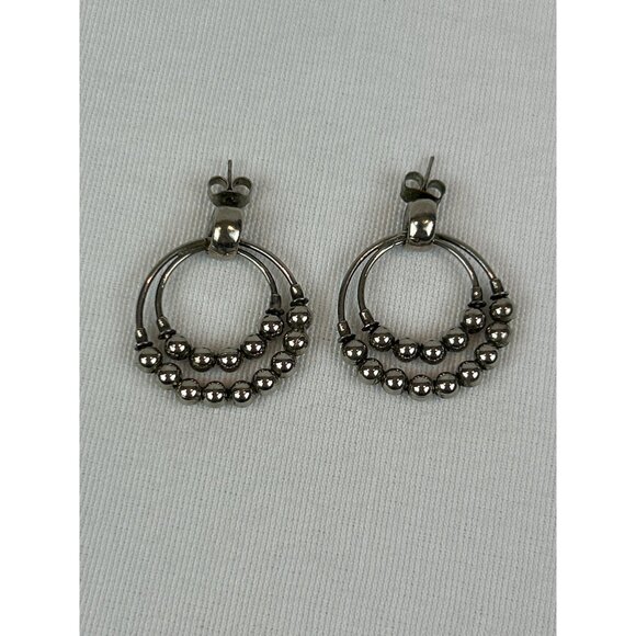Unbranded Jewelry - Vintage Silver Tone Double Hoop Ball Bead Earrings Post Pierced
